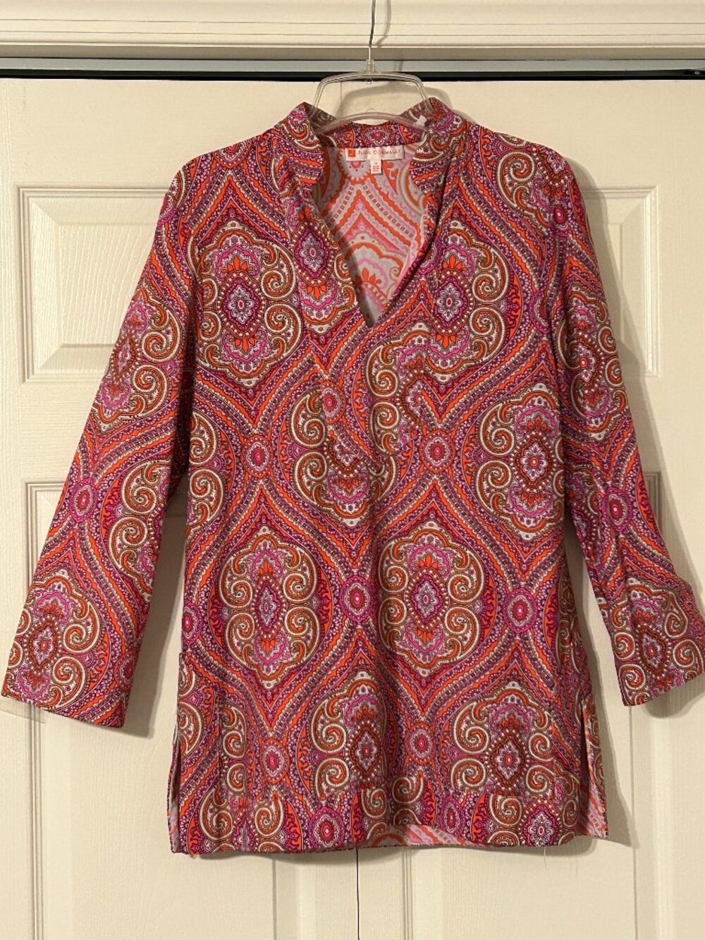 JUDE CONNALLY Sz M Orange PInk White Paisley Print Tunic Top